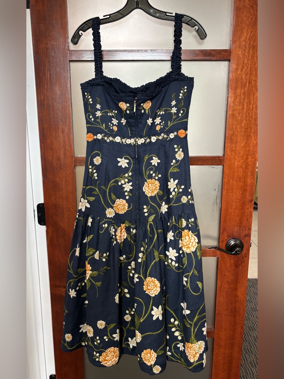 Agua by Agua Bendita Navy Midi Dress with Yellow & White Floral Embroidery - Picture 4 of 5